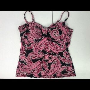 Croft & Barrow Womens Tankini Swim Top Pink Black Size 16